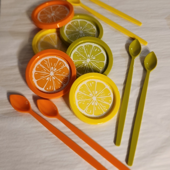 Retro 1969 Fruit and Frappe Summer Coasters and Stirrers Gift Set Made in USA - Picture 8 of 9